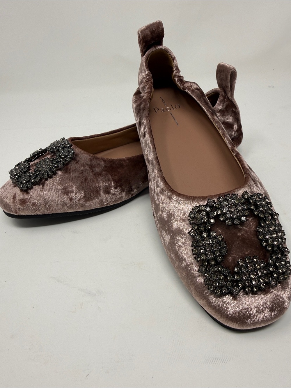 NEW LINEA PAOLO Embellished Velvet Ballet Flats in Mulberry Velvet - Picture 2 of 7